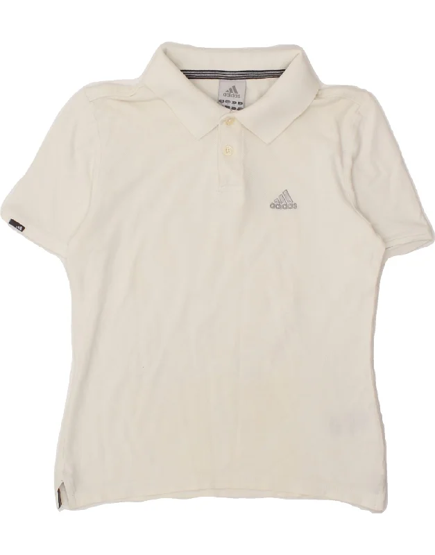 ADIDAS Womens Polo Shirt UK 10 Small White Cotton Comfortable Flowing Short Sleeve