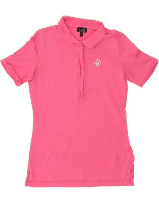 ARMANI JEANS Womens Polo Shirt IT 44 Medium Pink Cotton Modern Fit Short Sleeve