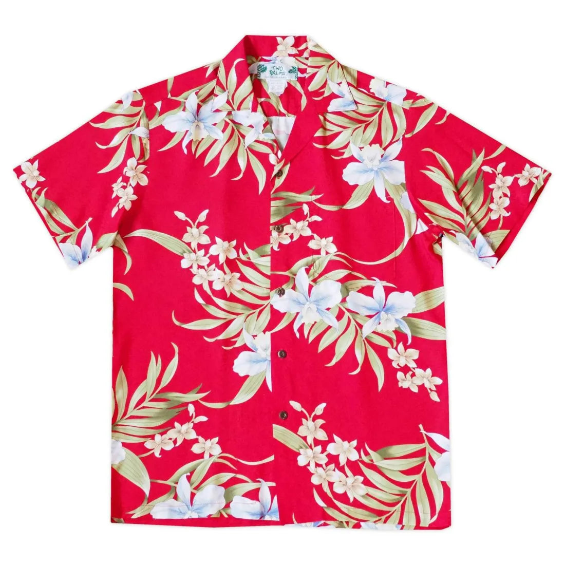 Bamboo Orchid Red Hawaiian Rayon Shirt Elegant Longline Short Shirt