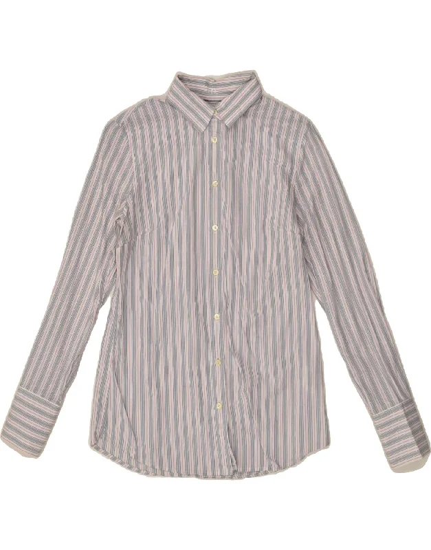 BANANA REPUBLIC Womens Shirt US 2 XS Grey Striped Cotton Comfortable Fit Short Shirt