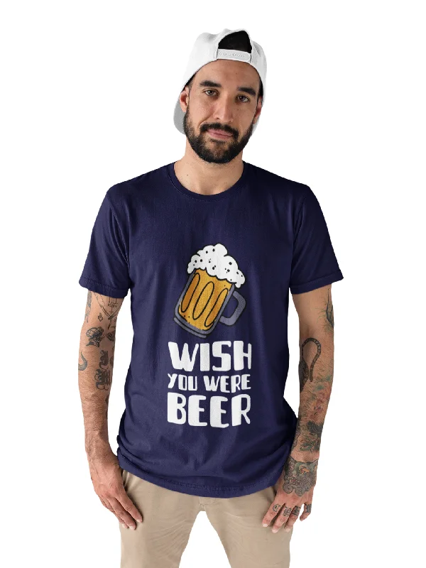 Beer Printed Tshirt by UQ(Navy Blue) Trendy Turtleneck Short Shirt