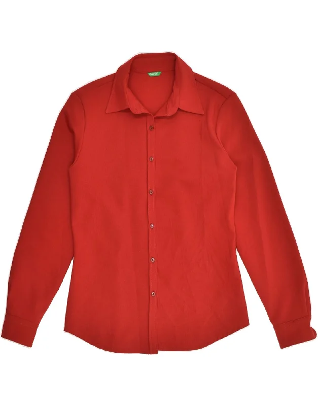 BENETTON Womens Shirt IT 42 Medium Red Polyester Relaxed Fit Short Shirt