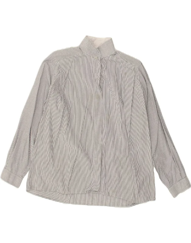 BENETTON Womens Shirt UK 18 XL Grey Striped Cotton Classic Button-Up Short Tee