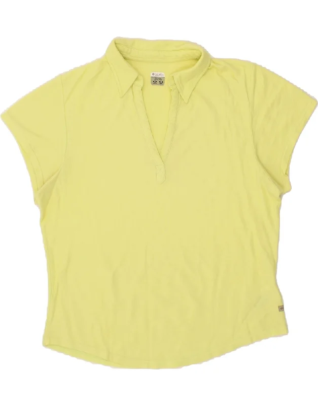 COLUMBIA Womens Polo Shirt UK 14 Medium Yellow Cotton Classic Denim Short Sleeve