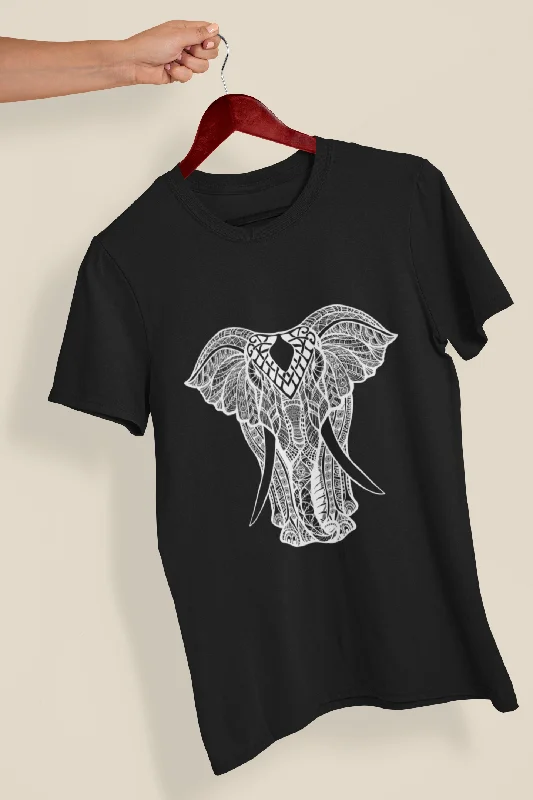 Elephant Printed Tshirt by UQ(Black) Classic Short Sleeve Blouse