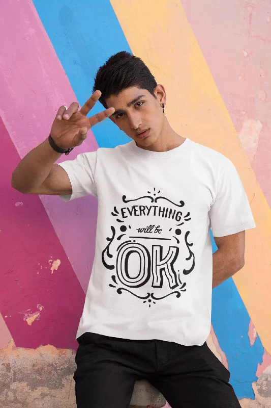 Everything ok Printed Tshirt by UQ(White) Cozy Cotton Short Tee