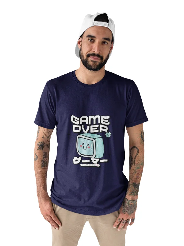 Game Over Printed Tshirt by UQ(Navy Blue) Classic Basic Short Shirt