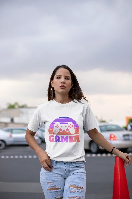 Gamer Printed Tshirt by UQ(White) Cozy Linen Short Shirt