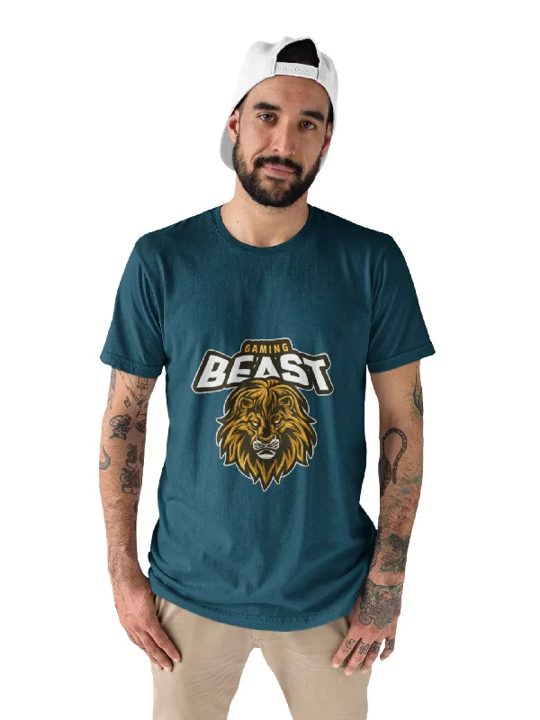 Gaming Beast Printed Tshirt by UQ(Petrol Blue) Casual Plain Short Shirt