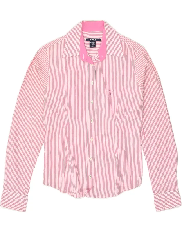 GANT Womens Shirt UK 10 Small  Pink Striped Cotton Elegant High-Low Short Shirt