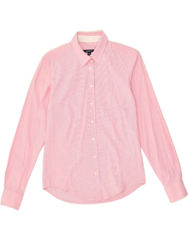 GANT Womens Shirt UK 12 Medium Pink Check Cotton Fashionable Cuffed Short Sleeve