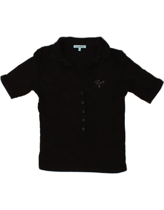 GUESS BY MARCIANO Womens Polo Shirt US 3 Small Black Viscose Modern Fit Short Sleeve