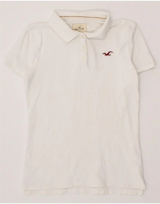 HOLLISTER Womens Polo Shirt UK 12 Medium White Soft Flowing Short Shirt