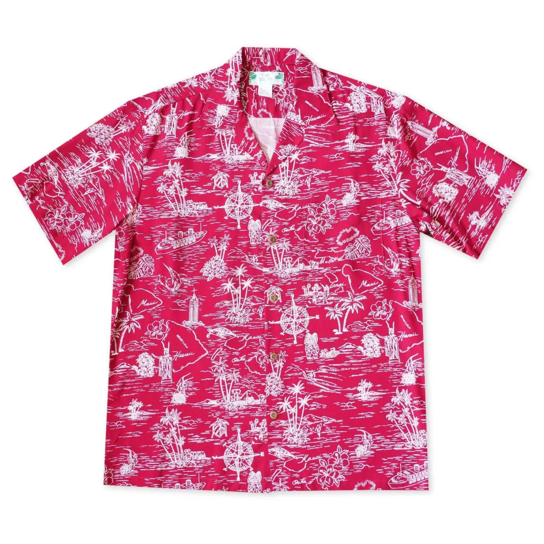 Island Cruise Red Hawaiian Rayon Shirt Elegant Draped Short Sleeve