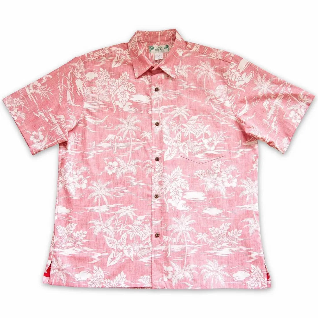 Island Red Hawaiian REVERSE Shirt Fashionable Rounded Short Shirt