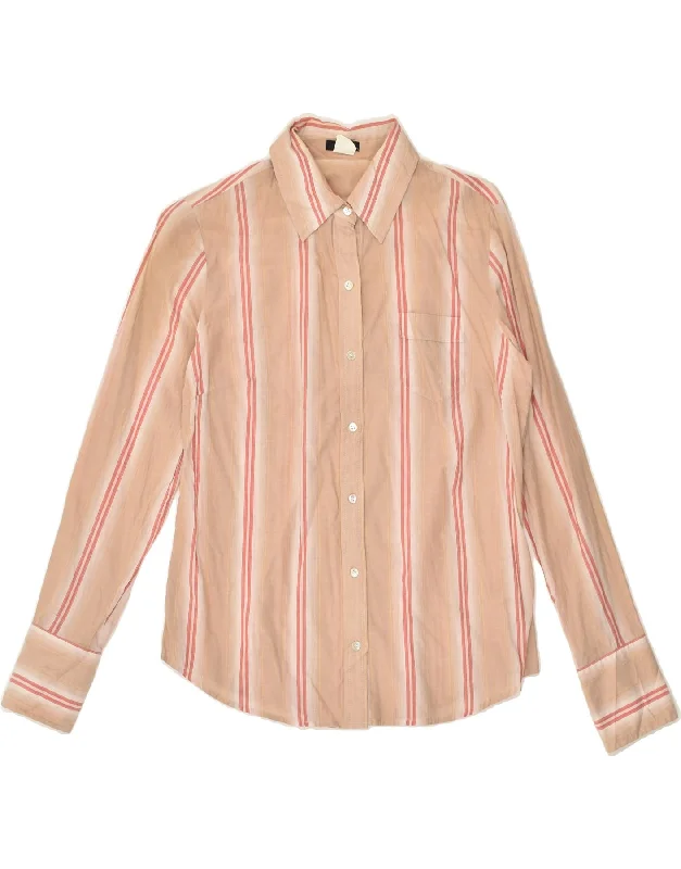 J. CREW Womens Shirt UK 10 Small Beige Striped Cotton Fashionable Button-Front Short Sleeve