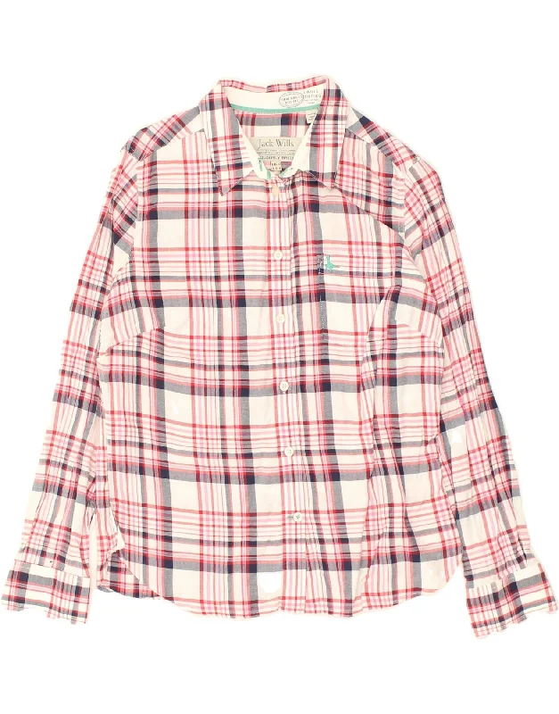 JACK WILLS Womens Shirt UK 12 Medium Pink Check Cotton Casual Oversized Short Shirt