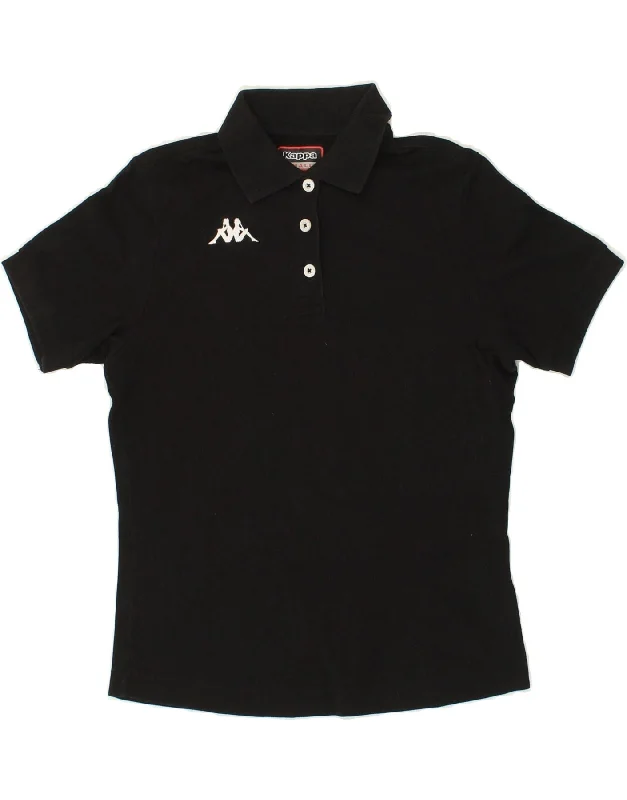 KAPPA Womens Polo Shirt UK 10 Small Black Cotton Comfortable Ribbed Short Sleeve