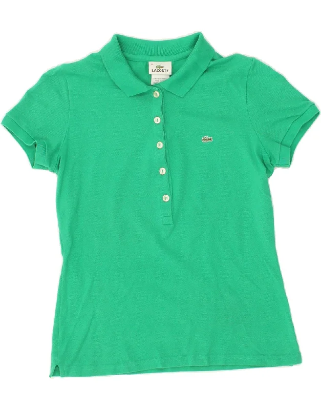 LACOSTE Womens Polo Shirt Size 38 Medium Green Cotton Chic Silk Short Sleeve Shirt