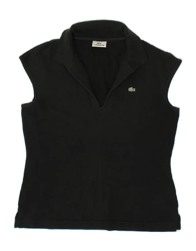 LACOSTE Womens Polo Shirt Size 42 Large Black Cotton Relaxed Cotton Short Blouse