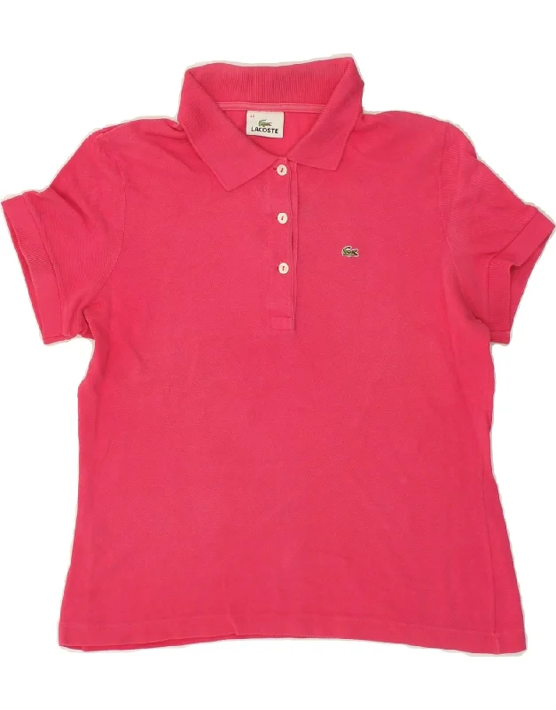 LACOSTE Womens Polo Shirt Size 44 Large Pink Cotton Cozy Linen Short Shirt