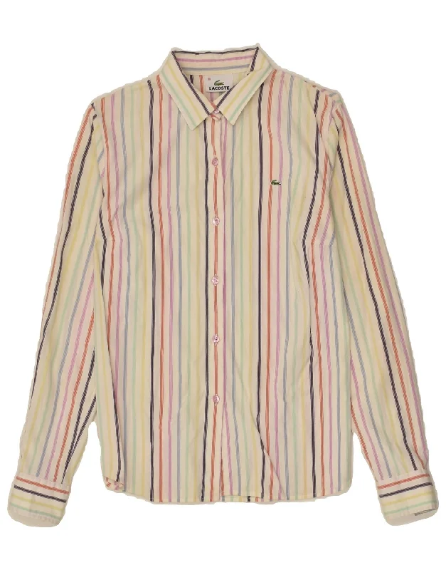 LACOSTE Womens Shirt Size 38 Medium Multicoloured Striped Cotton Classic Solid Short Shirt