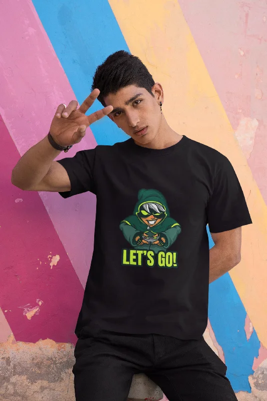 Lets Go Printed Tshirt by UQ(Black) Comfortable Ribbed Short Sleeve