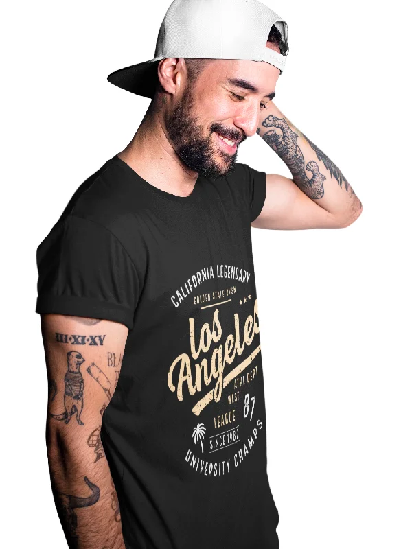 Los Angles Printed Tshirt by UQ(Black) Chic V-Neck Short Blouse