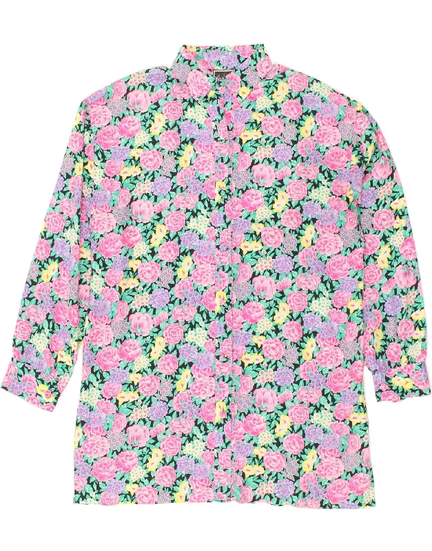 LUISA SPAGNOLI Womens Shirt EU 44 XL Multicoloured Floral Polyester Fashionable Draped Short Sleeve