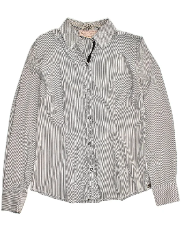 MARLBORO CLASSICS Womens Shirt EU 46 XL Grey Pinstripe Cotton Relaxed Fit Short Tunic