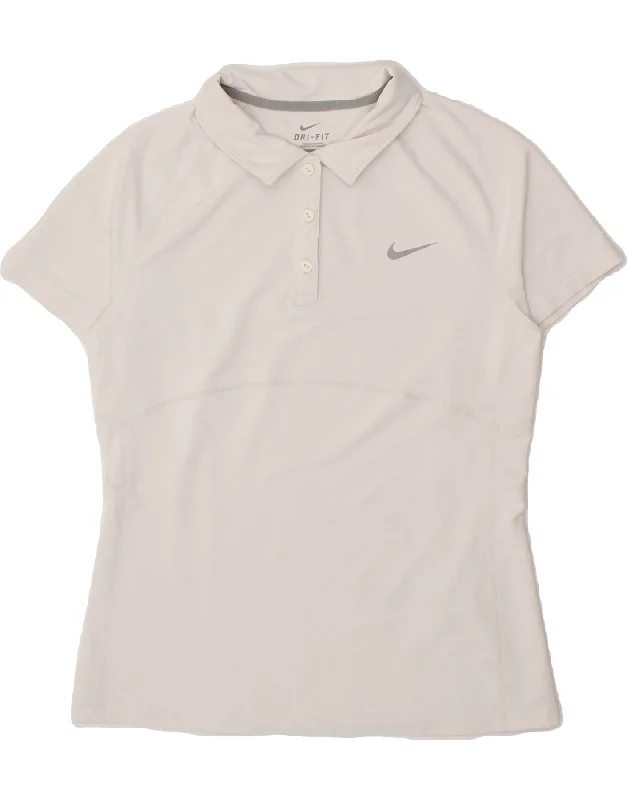 NIKE Womens Polo Shirt UK 12 Medium White Polyester Relaxed Fit Short Blouse