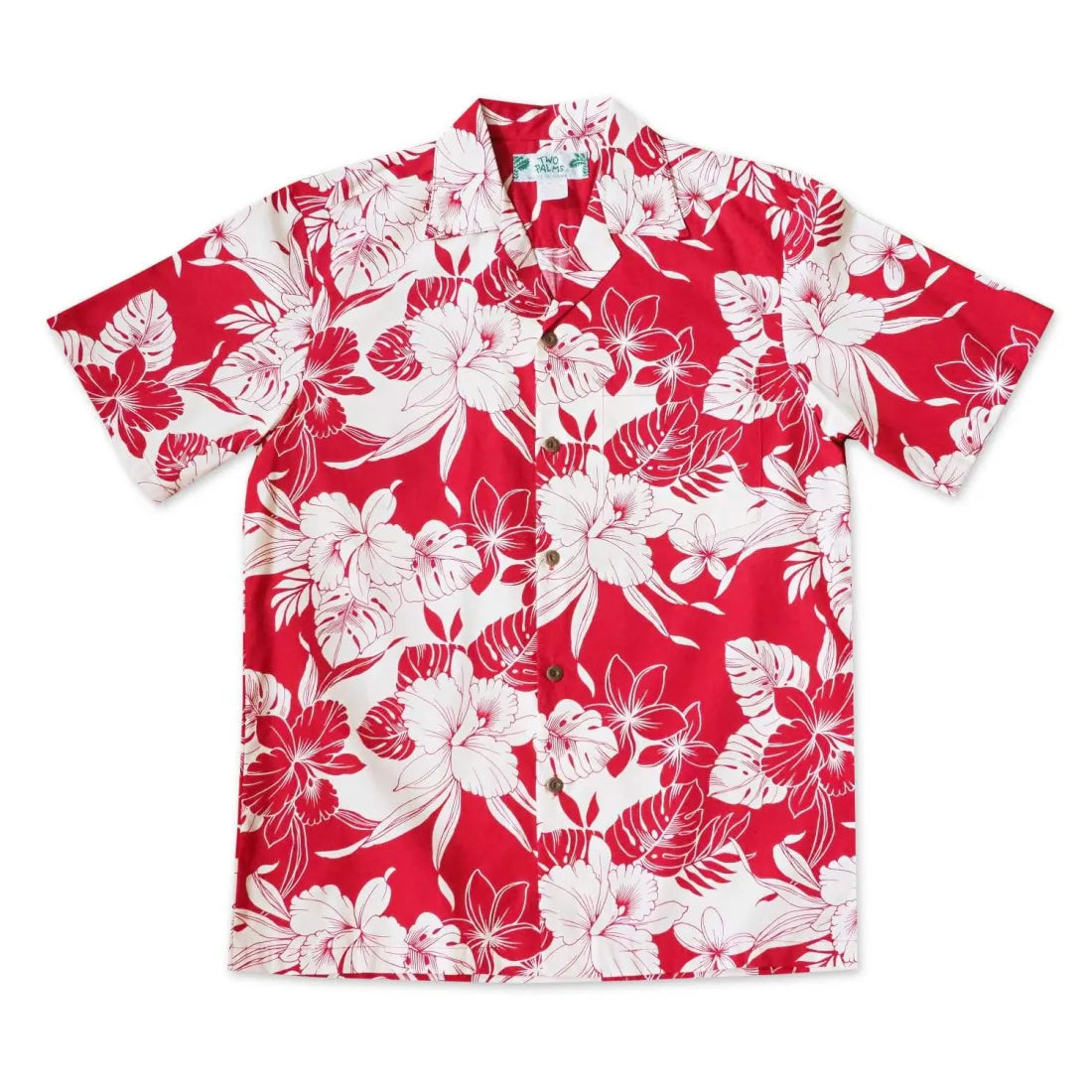 Orchid Blast Red Hawaiian Cotton Shirt Chic V-Neck Short Blouse