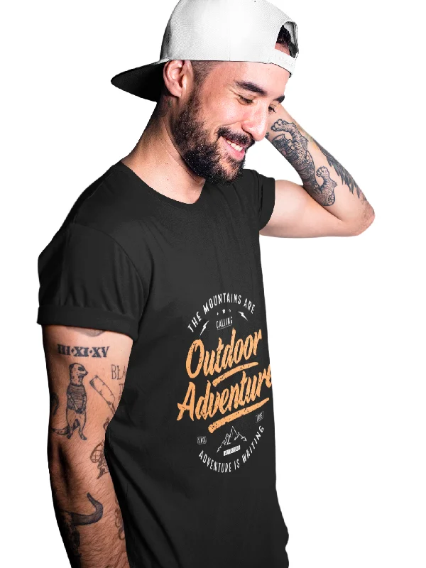 Outdoor Adventure Printed Tshirt by UQ(Black) Cozy Striped Short Sleeve