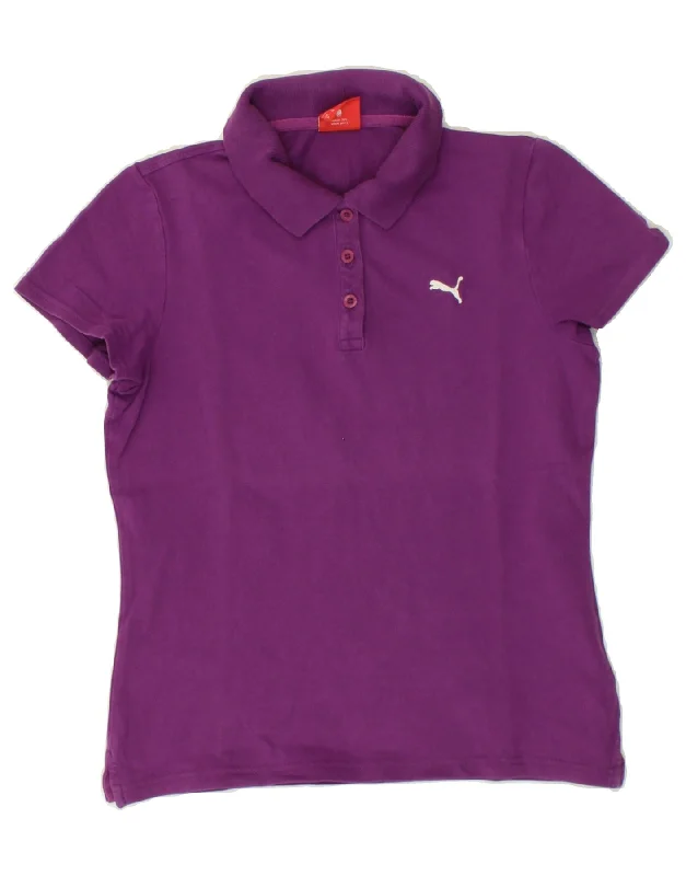 PUMA Womens Polo Shirt UK 12 Medium Purple Stylish Short Sleeve Polo