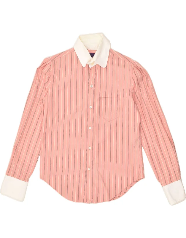 RALPH LAUREN Womens Shirt US 10 Large Pink Striped Cotton Comfortable Short Sleeve Tunic