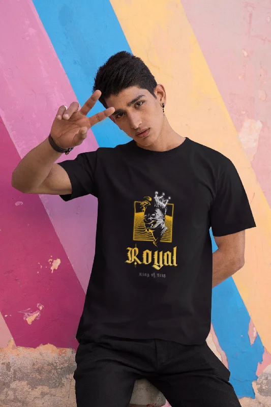 Royal Printed Tshirt by UQ(Black) Soft Silk Short Sleeve