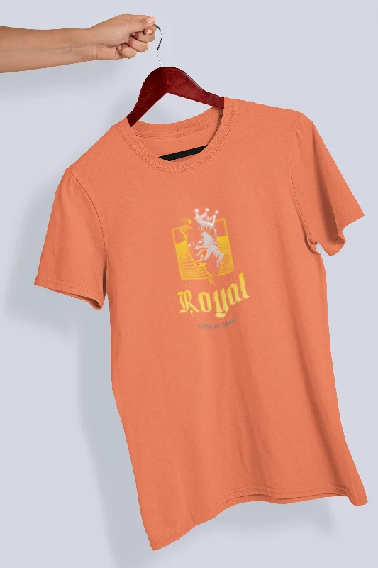 Royal Printed Tshirt by UQ(Sunset) Fashionable Draped Short Sleeve