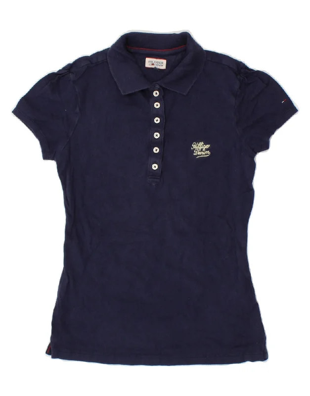 TOMMY HILFIGER Womens Polo Shirt UK  6 XS Navy Blue Cotton Casual Loose Short Sleeve