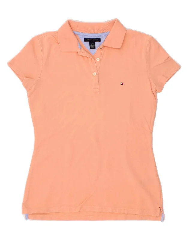 TOMMY HILFIGER Womens Polo Shirt UK 6 XS Orange Cotton Comfortable Graphic Short Sleeve