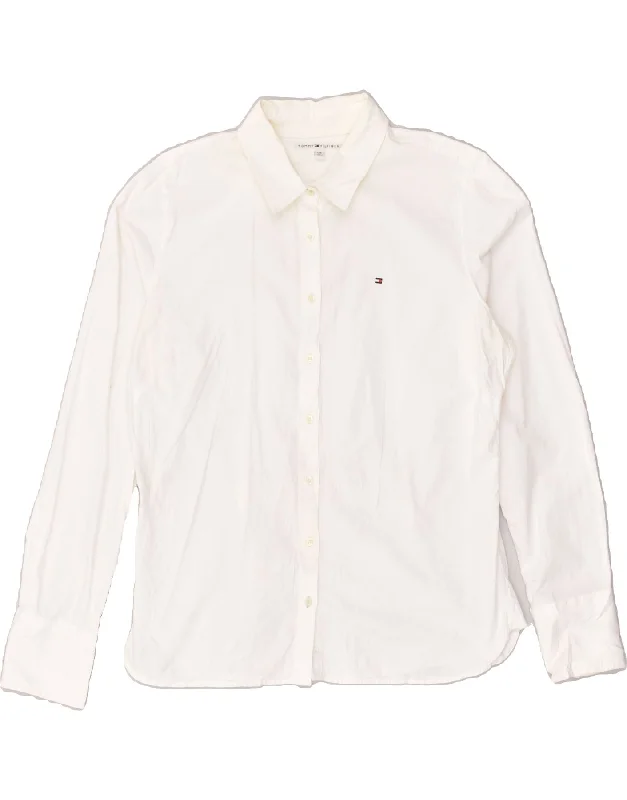 TOMMY HILFIGER Womens Shirt UK 16 Large White Cotton Elegant Draped Short Shirt