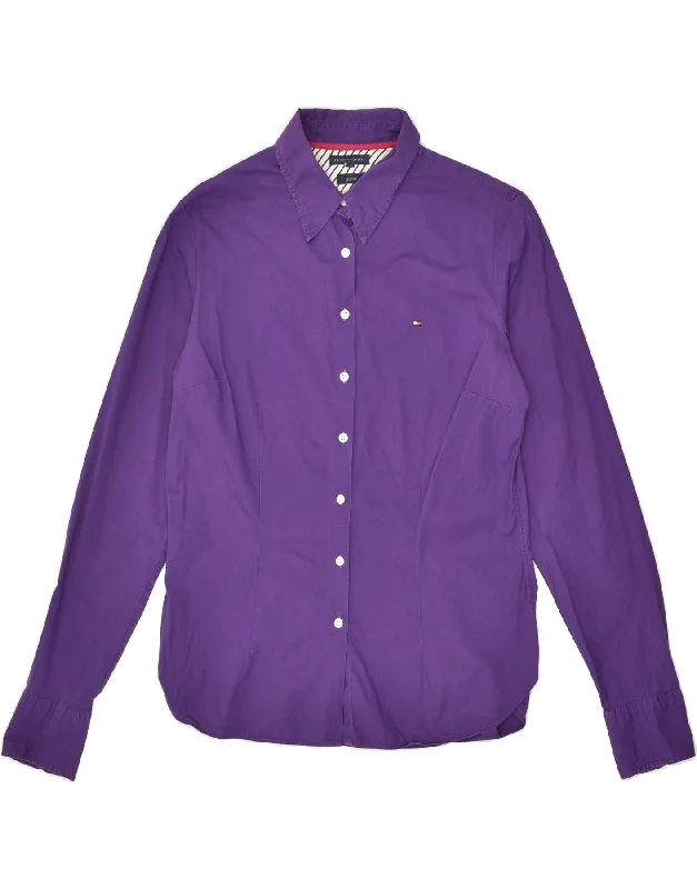 TOMMY HILFIGER Womens Shirt US 6 Medium Purple Cotton Elegant Draped Short Shirt