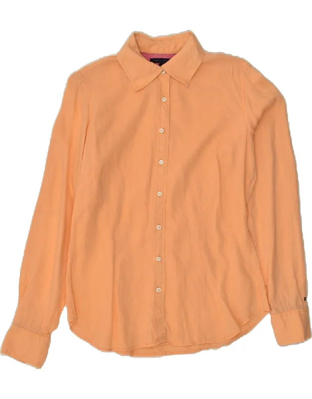 TOMMY HILFIGER Womens Shirt US 8 Medium Orange Linen Trendy Tie-Front Short Shirt