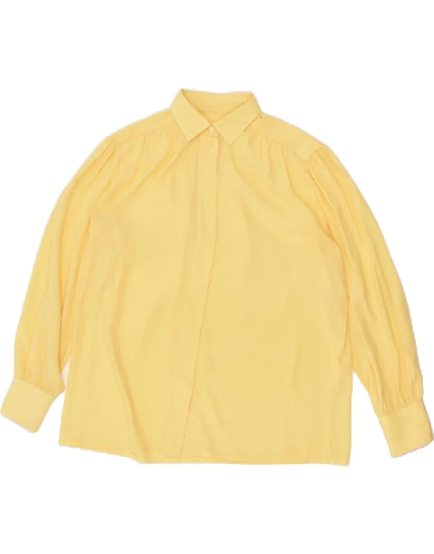 VINTAGE Womens Shirt Blouse UK 16 Large Yellow Comfortable Short Sleeve Blouse