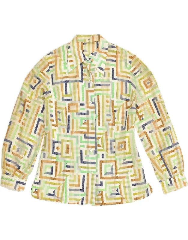 VINTAGE Womens Shirt IT 46 Large Multicoloured Geometric Relaxed Fit Short Tunic