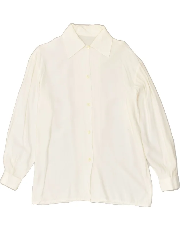 VINTAGE Womens Shirt UK 12  Medium Off White Elegant Button-Down Short Shirt