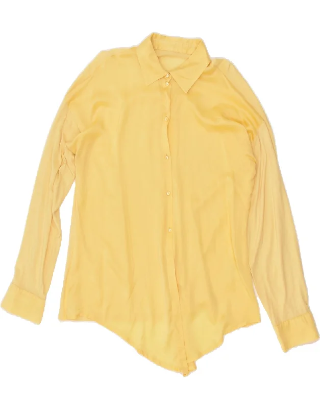 VINTAGE Womens Shirt UK 14 Large Yellow Soft Cotton Short Tee