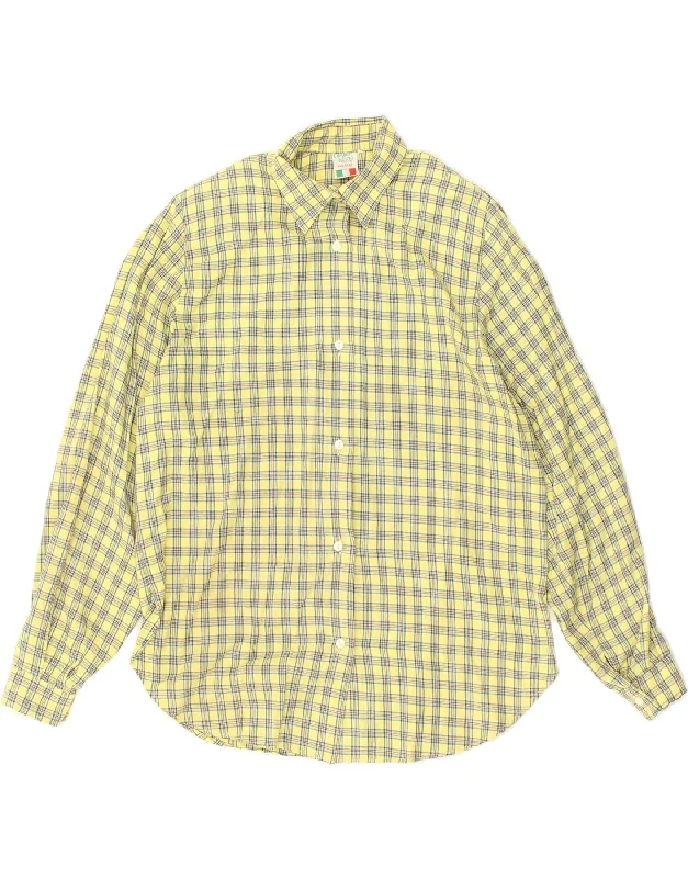 VINTAGE Womens Shirt UK 16 Large Yellow Check Fashionable Draped Short Sleeve