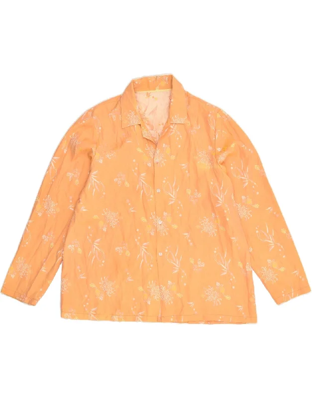 VINTAGE Womens Shirt UK 18 XL Orange Floral Comfortable Short Sleeve Blouse