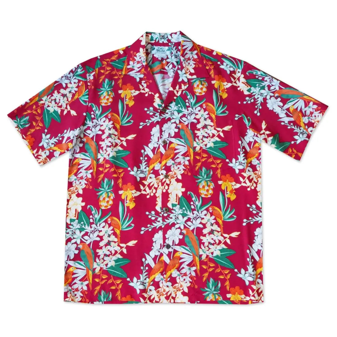 Wild Parrots Red Hawaiian Rayon Shirt Fashionable Rounded Short Shirt