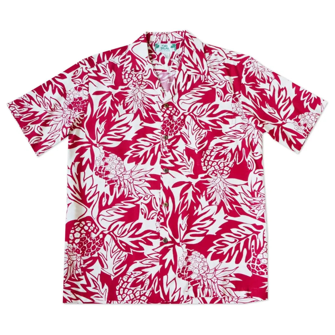 Wild Pineapple Red Hawaiian Rayon Shirt Elegant Button-Down Short Shirt